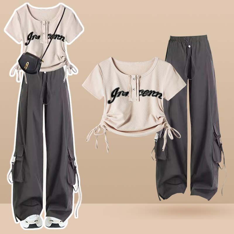 Letter Print T-Shirt Cargo Pants  |   Pants Clothing Pants