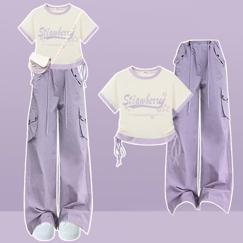 Letter Print T-Shirt Cargo Pants  |   Pants Clothing Pants