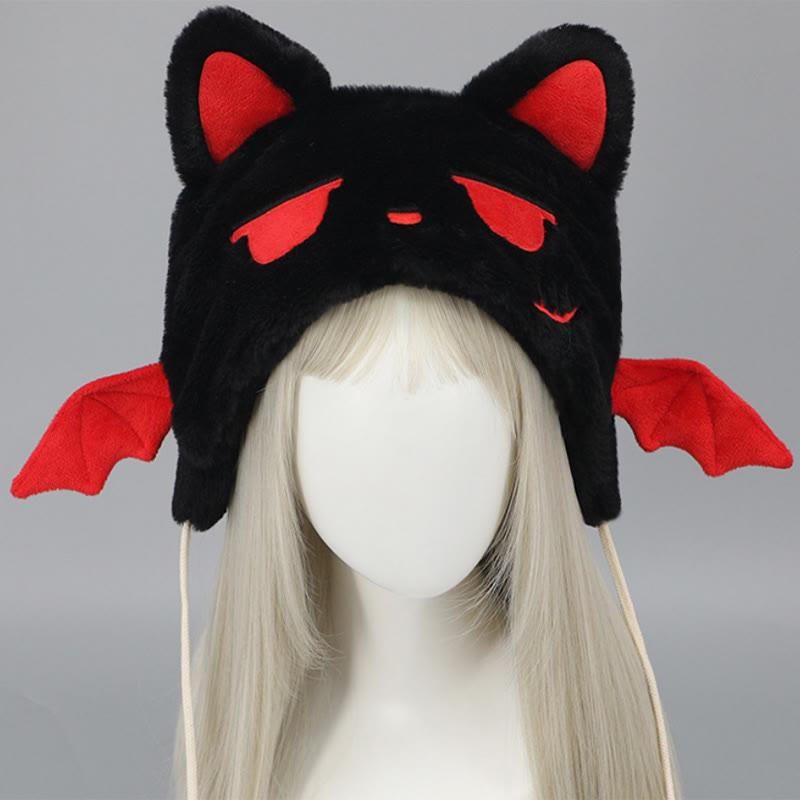 Little Devil Embroidery Kitty Ears Plush Hat  |   Hats & Scarfs Accessories Black+Red