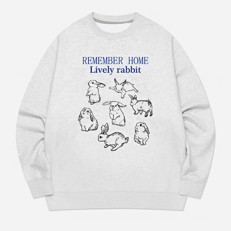 Lively Rabbit Pattern Print Round Collar Casual Sweatshirt  |   Sweatshirts & Hoodies Clothing Grey