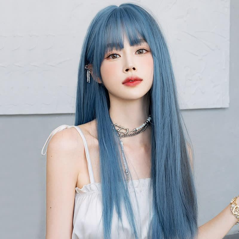 Long Straight Wig With Neat Bangs  |   Wigs Accessories Blue