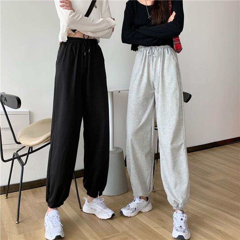 Loose Pure Color Draw String Pants  |   Pants Clothing Black