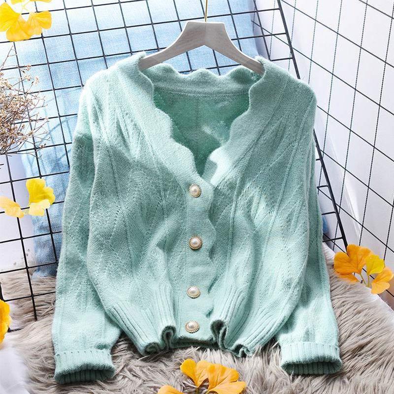 Loose Pure Color V-Neck Cardigan Sweater  |   Outerwear Clothing Blue