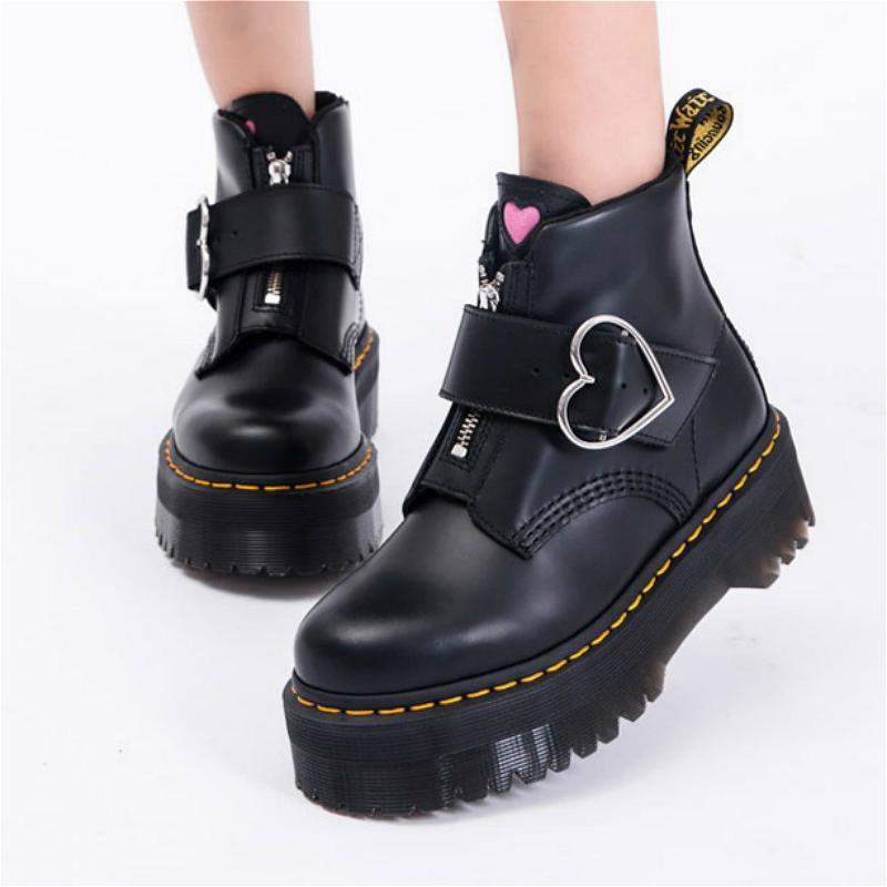 Love Heart Buckle Platform Boots  |   Boots Boots Black