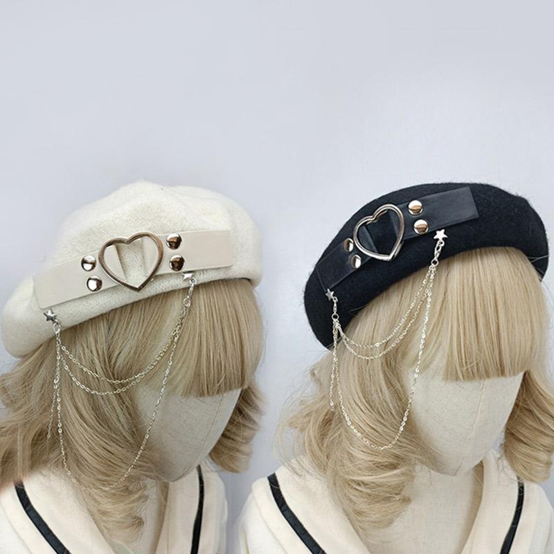 Love Heart Chain Lolita Beret  |   Hats & Scarfs Accessories Black