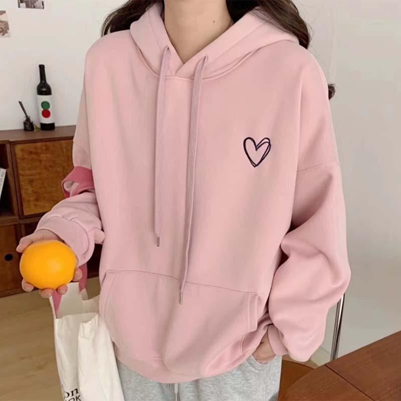 Love Heart Embroidery Pocketed Plush Hoodie  |   Sweatshirts & Hoodies Clothing Brown