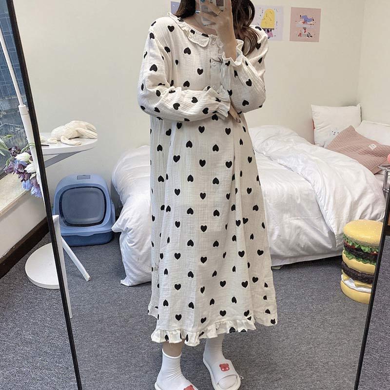 Love Heart Letter Print Home Pajamas Dress  |   Pajamas Clothing Apricot