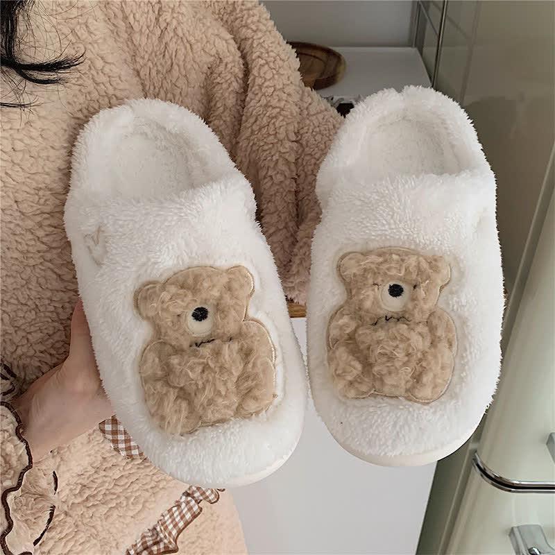 Lovely Cartoon Bear Letter V Plush Slippers  |   Slippers Shoes Slippers