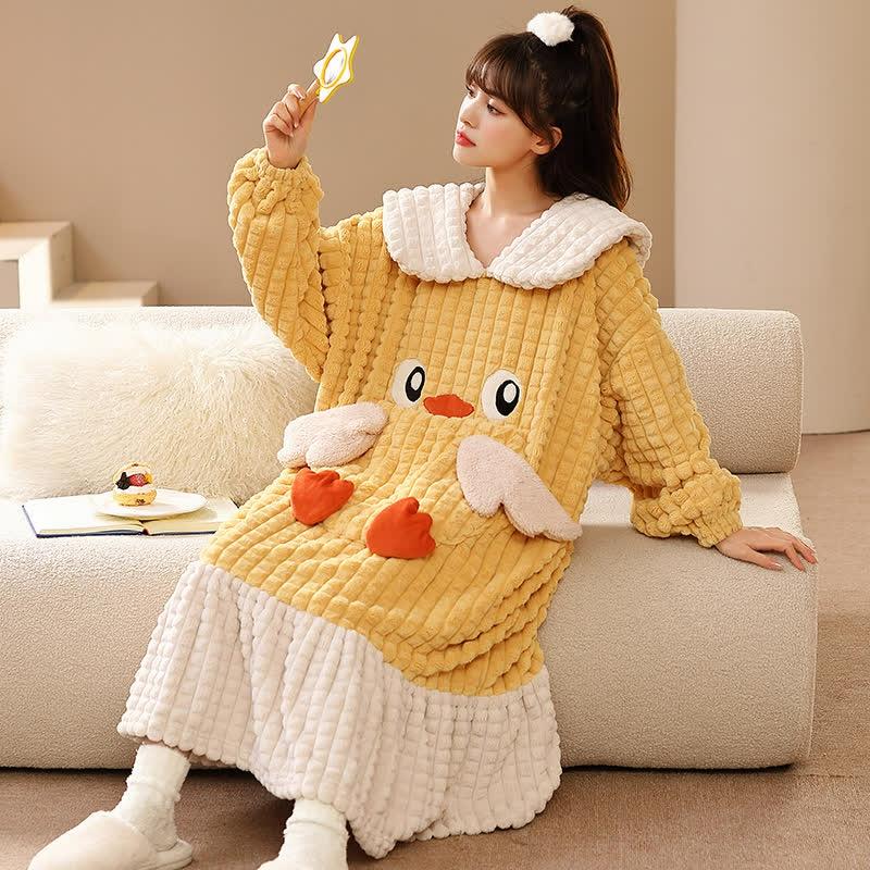 Lovely Cartoon Letter Embroidery Lapel Plush Pajamas Dress  |   Pajamas Clothing A