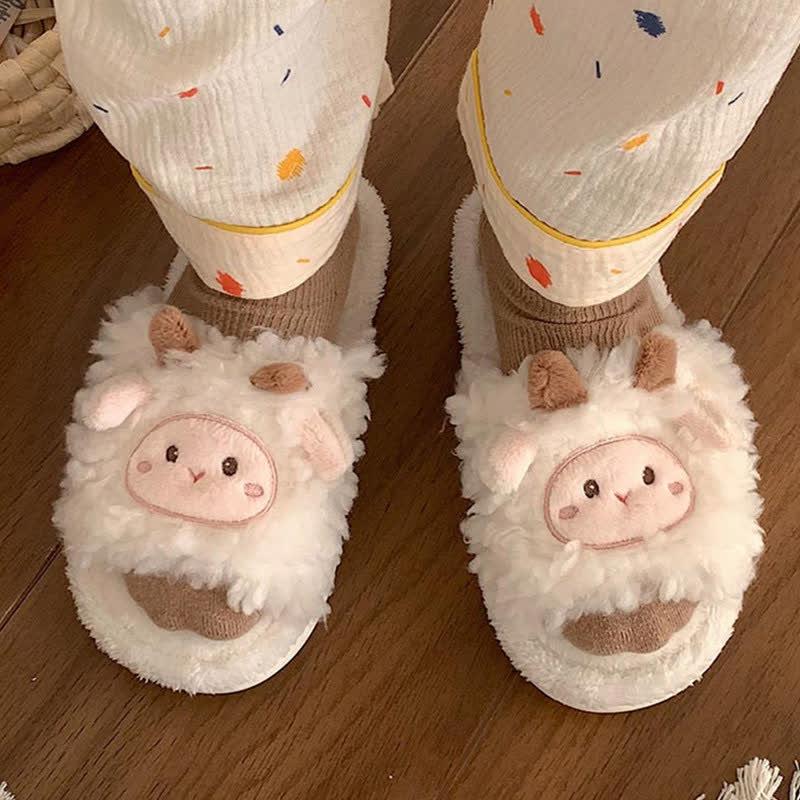 Lovely Cartoon Sheep Plush Slippers  |   Slippers Shoes Brown