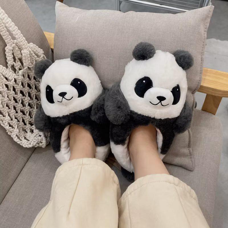 Lovely Panda Casual Plush Slippers  |   Slippers Shoes Black&White