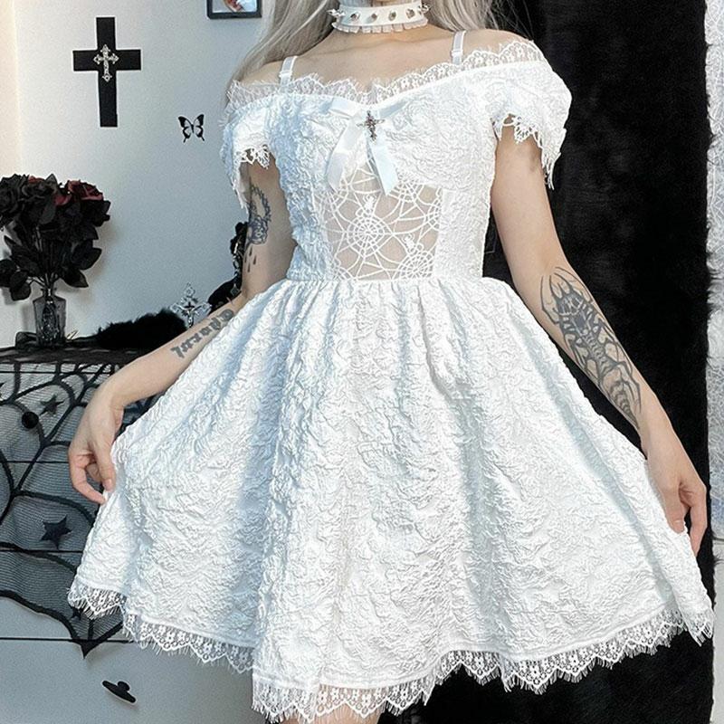 Off The Shoulder Cross Decor Lace Dress  |   Dresses Clothing Black