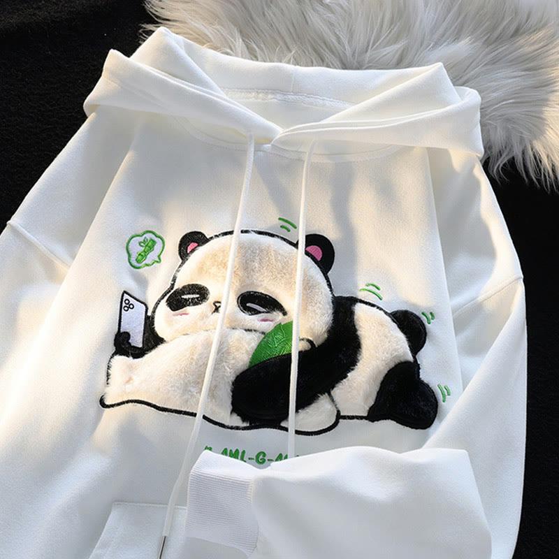 Panda Flocking Print Long Sleeve Sweatshirt  |   Sweatshirts & Hoodies Clothing Green