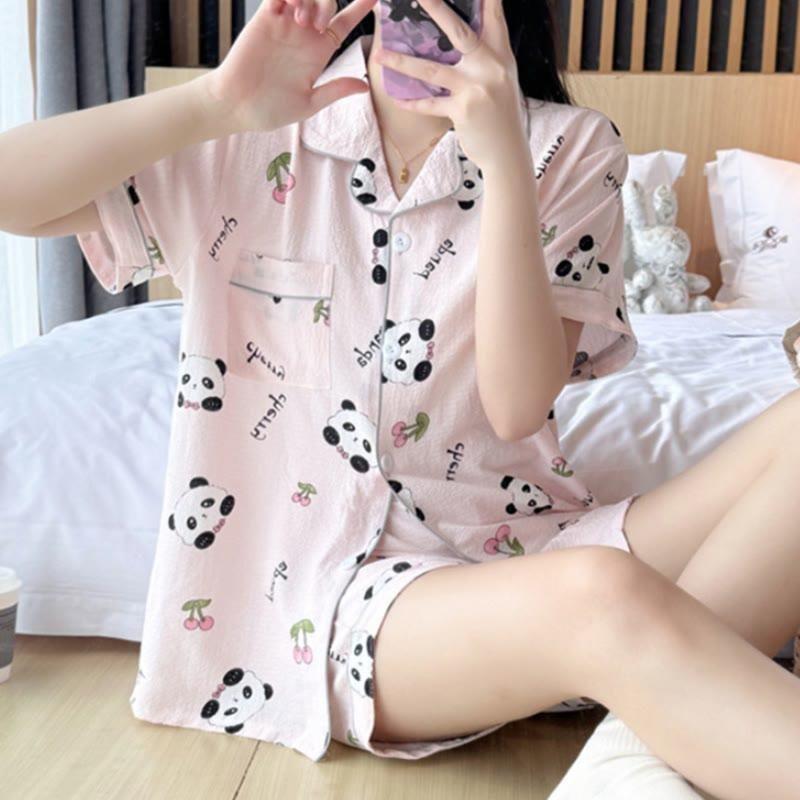 Panda Print Summer Pajamas Set  |   Pajamas Clothing Apricot