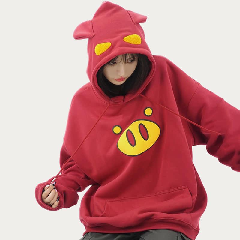 Pig Letter Print Pocket Oversize Hoodie  |   Sweatshirts & Hoodies Clothing Pink