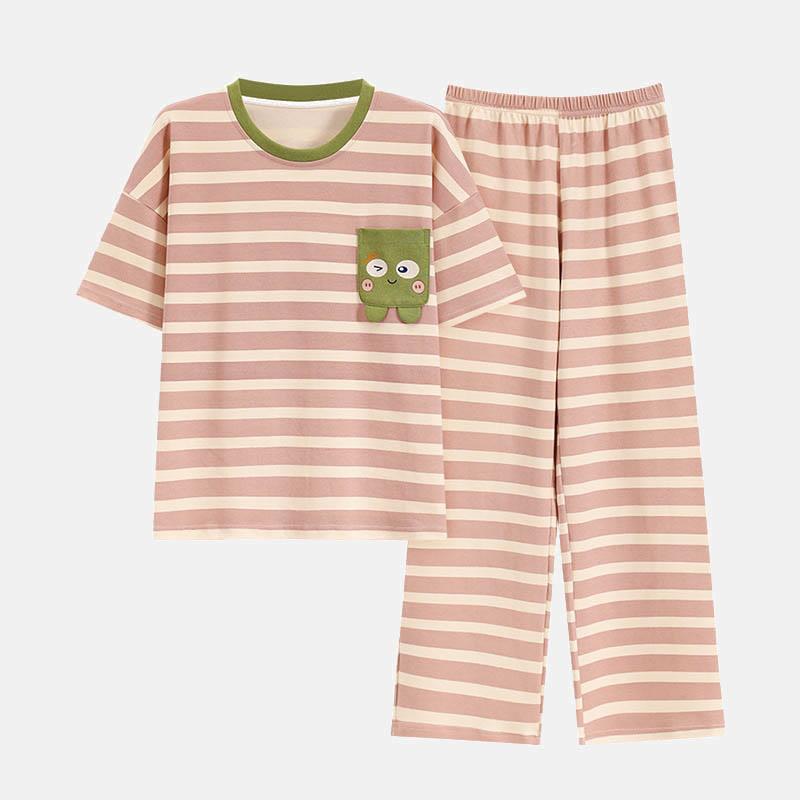 Pink Stripe Print T-Shirt Pants Pajamas Two Piece Set  |   Pajamas Clothing Pajamas