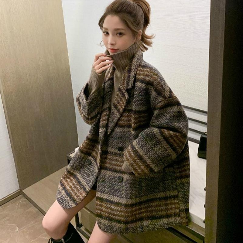 Plaid Button Loose Winter Coat  |   Outerwear Clothing Brown