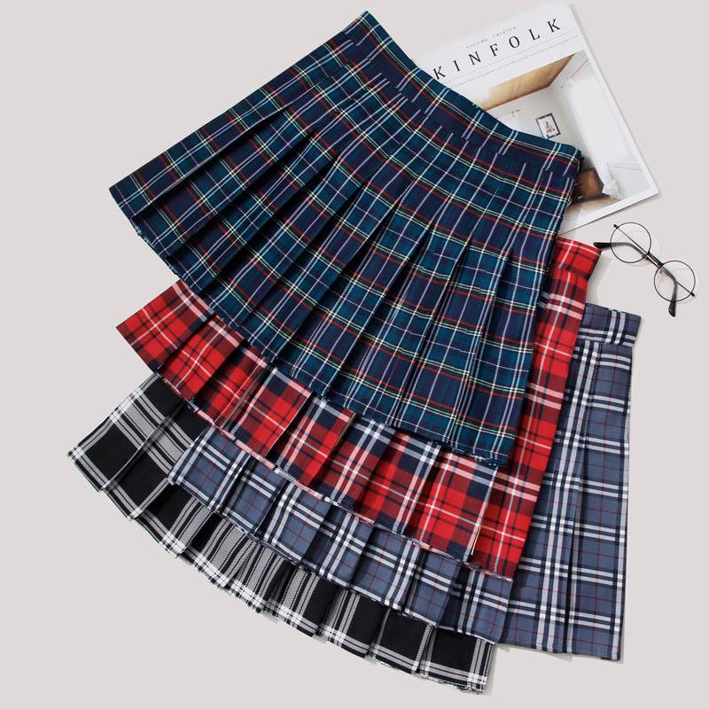 Plaid High Waist Casual Pleated Skirt  |   Skirts Clothing A