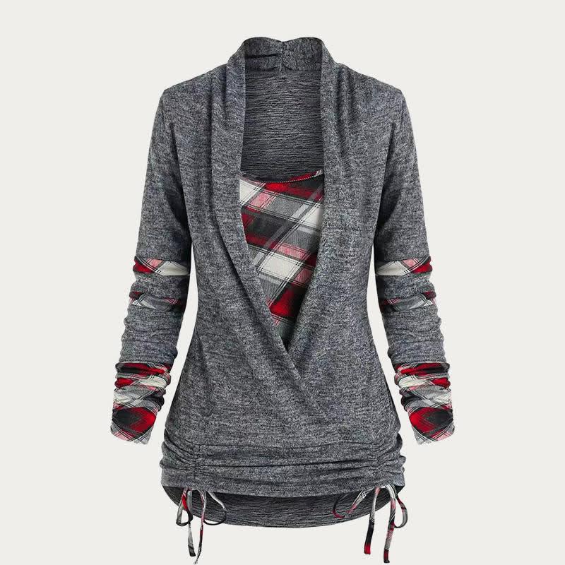 Plaid Print Draw String Long Sleeve Sweatshirt  |   Sweatshirts & Hoodies Clothing Black