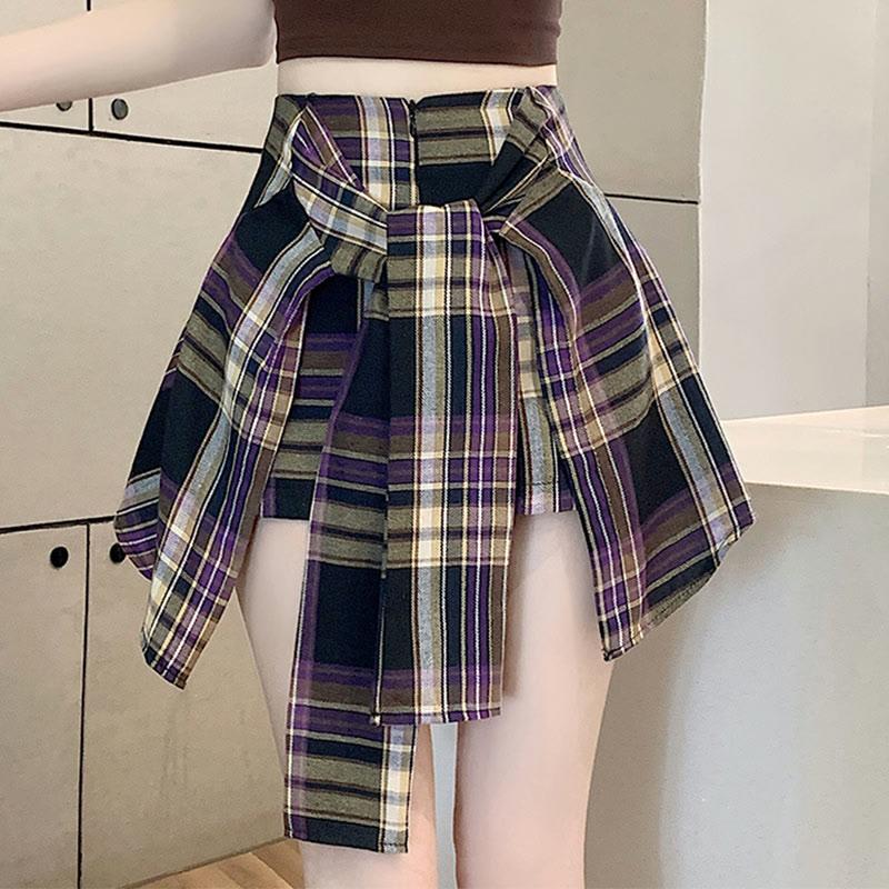 Plaid Print Lace-Up Zipper Skirt  |   Skirts Clothing Purple