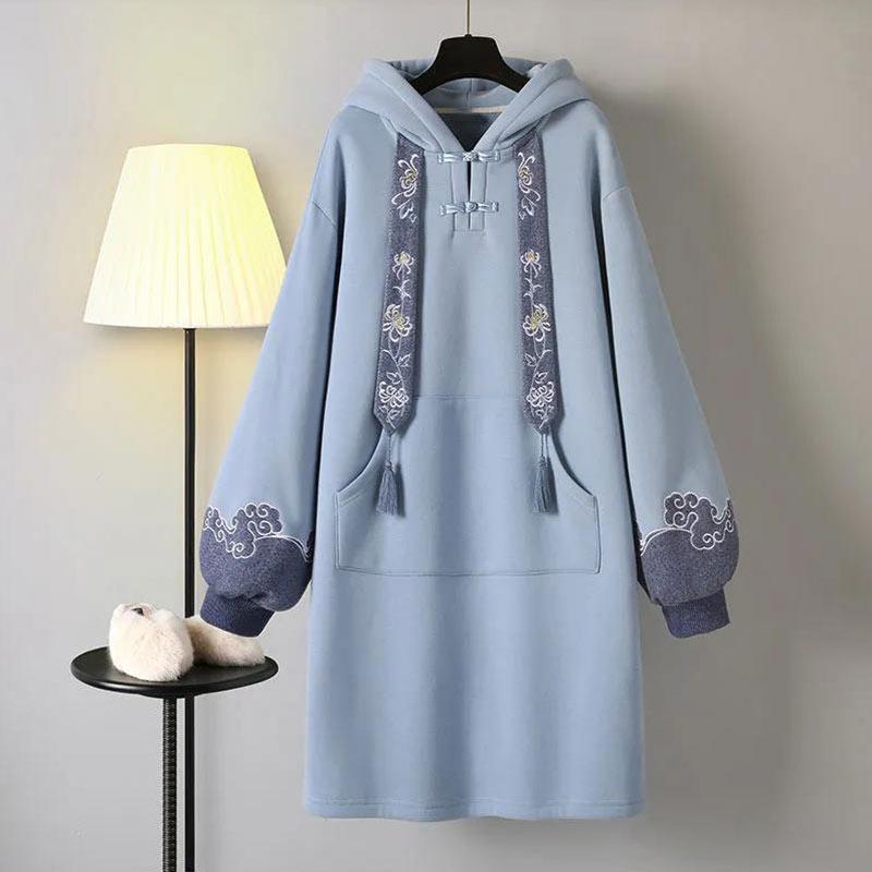 Pocketed Embroidery Vintage Sweatshirt Dress  |   Sweatshirts & Hoodies Clothing Blue