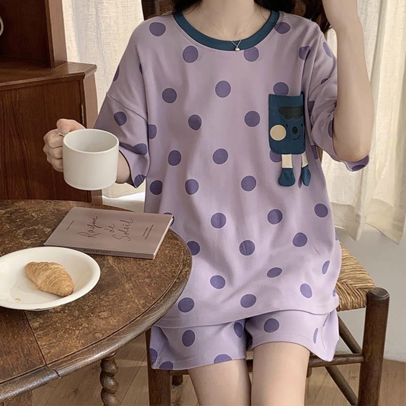 Polka Dot Print T-Shirt Shorts Pajamas Two Piece Set  |   Shorts Clothing Pajamas