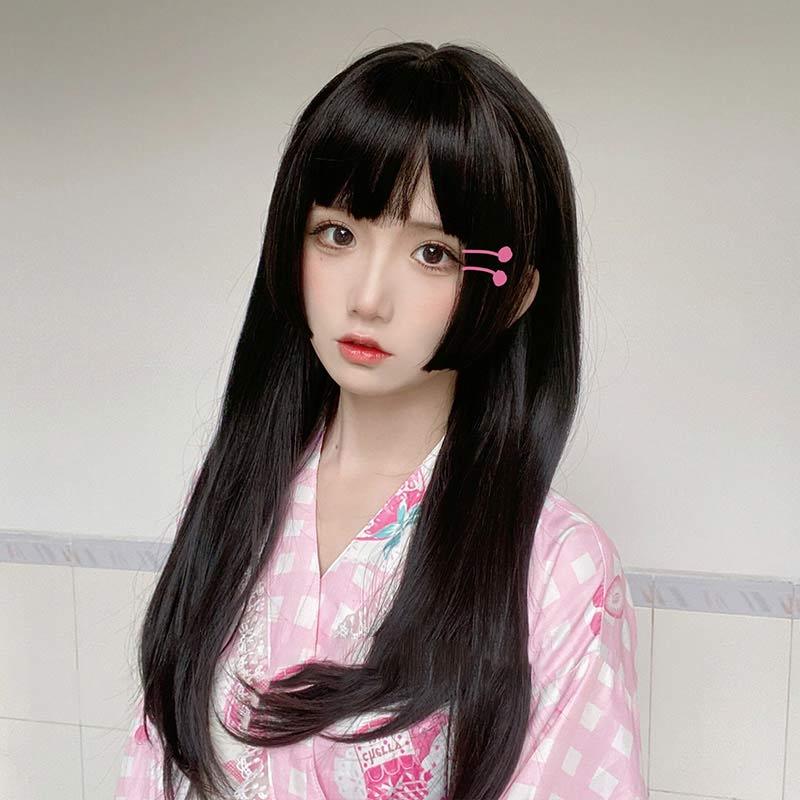 Princess Cut Wig Long Straight With Air Bangs  |   Wigs Accessories Black Brown