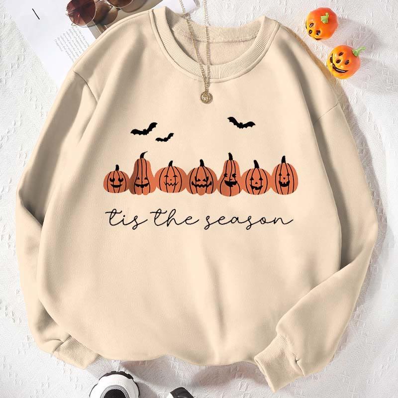 Pumpkin Bat Letter Print Loose Casual Sweatshirt  |   Sweatshirts & Hoodies Clothing Apricot