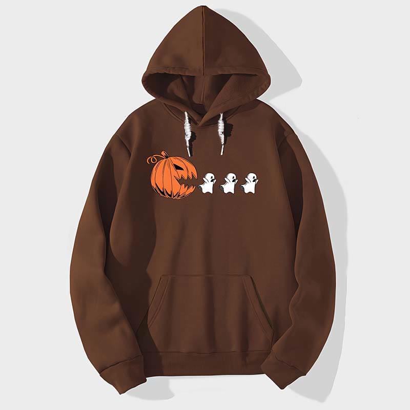 Pumpkin Ghosts Print Loose Hooded Sweatshirt  |   Sweatshirts & Hoodies Clothing Black