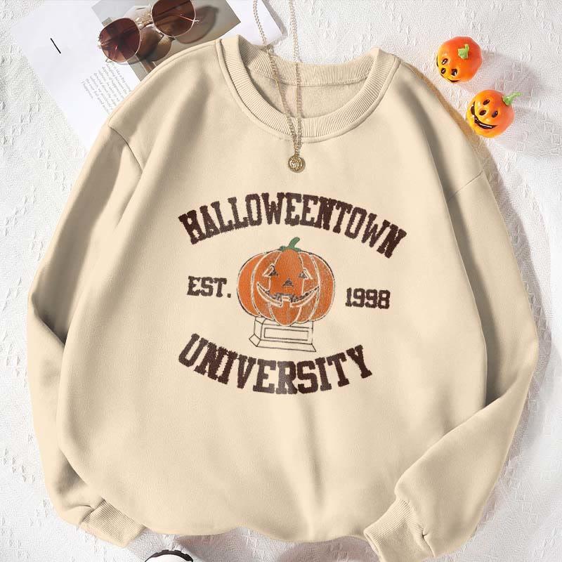 Pumpkin Letter Print Loose Casual Sweatshirt  |   Sweatshirts & Hoodies Clothing Apricot