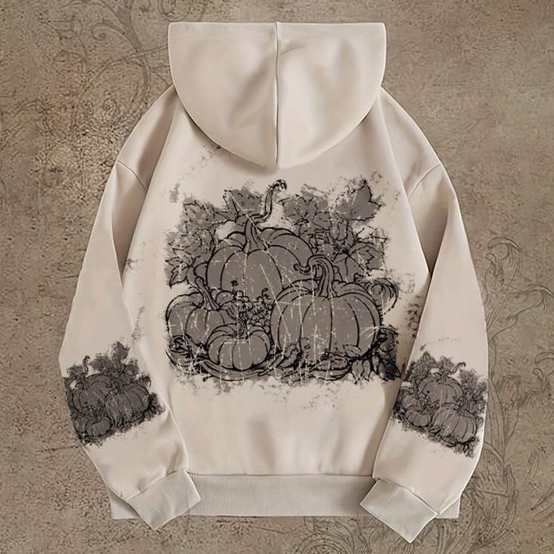 Pumpkin Print Casual Loose Hoodie  |   Sweatshirts & Hoodies Clothing Apricot