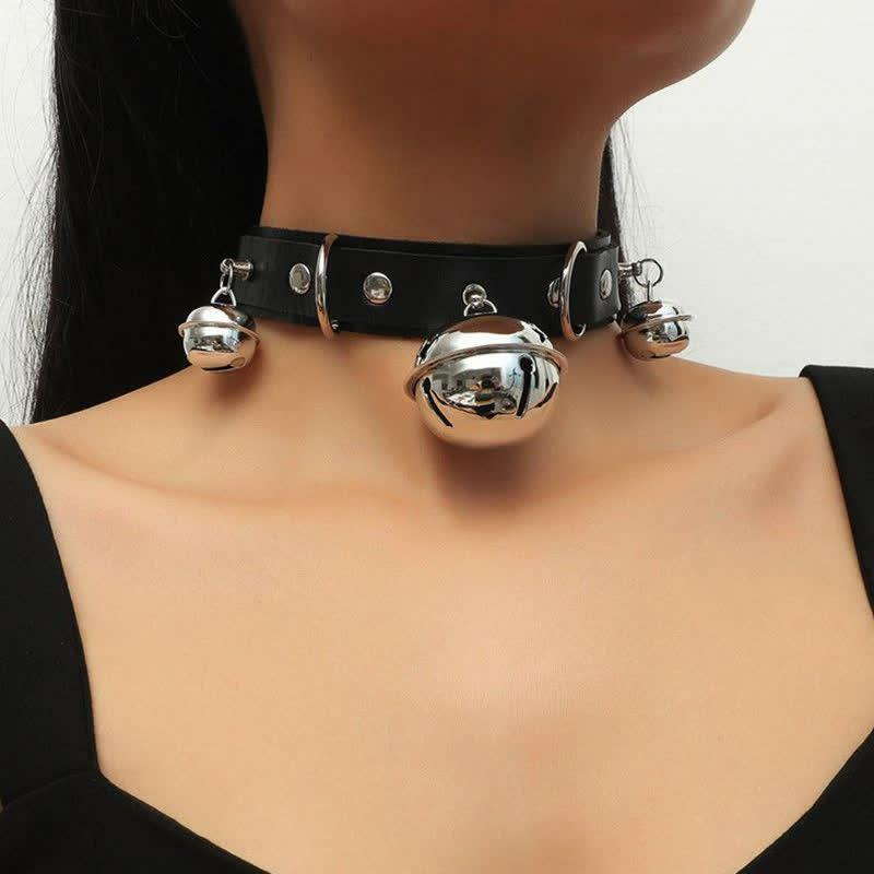 Punk Bell Pendant Leather Chocker  |   Jewelry Accessories Black