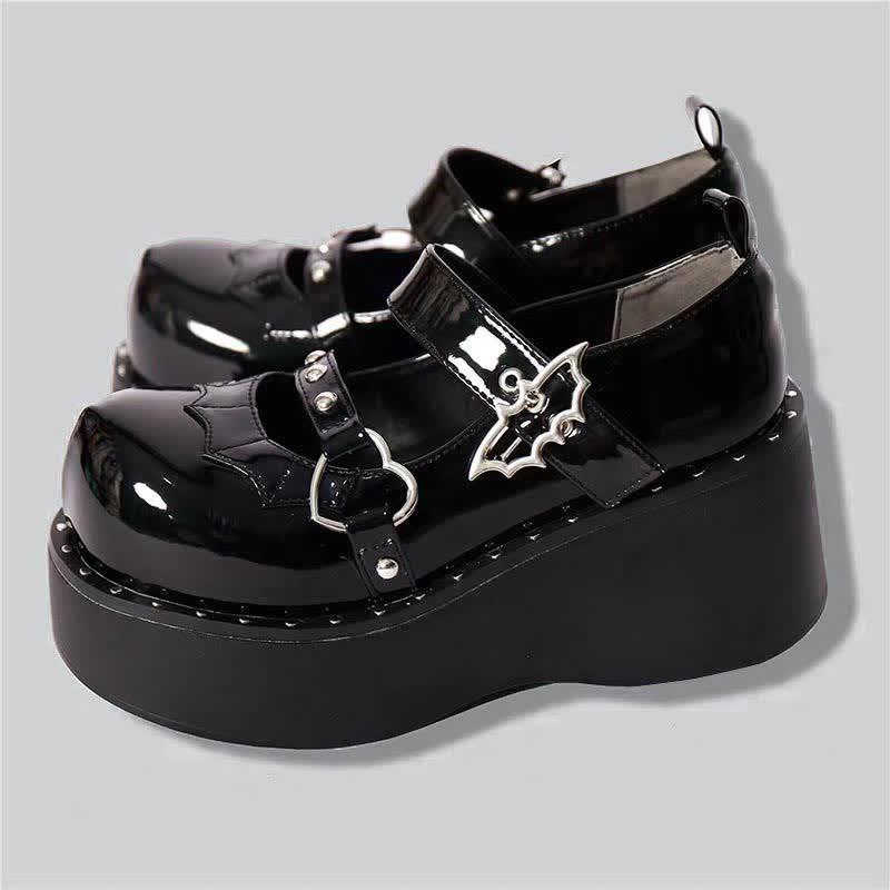 Punk Goth Bat Love Heart Buckle Platform Lolita Mary Janes Shoes  |   Mary Janes & Flats Mary Janes & Flats Black