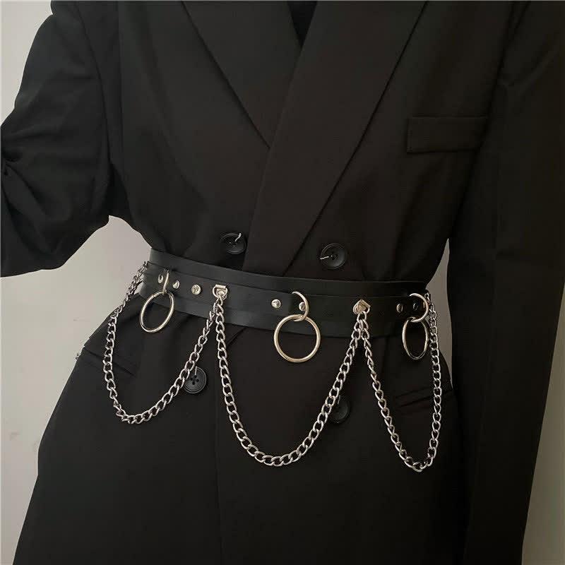 Punk Leather Chain Pendant Waist Belt  |   Jewelry Accessories Black(Golden Chain)