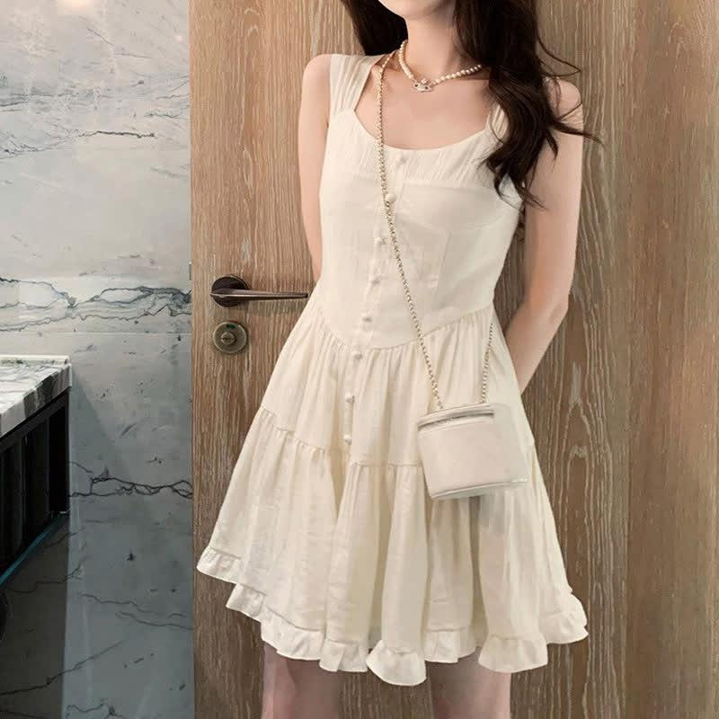 Pure Color Button Front Ruffled Slip Dress  |   Dresses Clothing Apricot