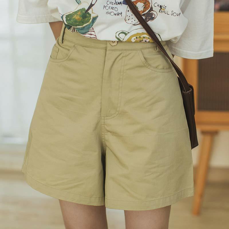 Pure Color Casual Shorts High Waist  |   Shorts Clothing Beige