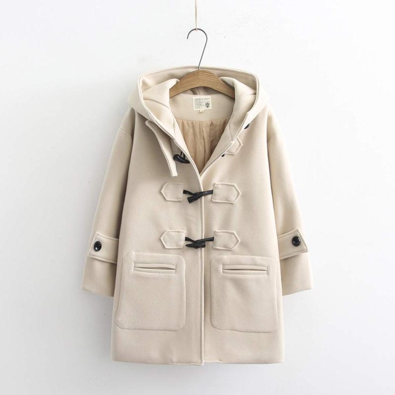 Pure Color Double Pocket Hooded Coat  |   Outerwear Clothing Apricot