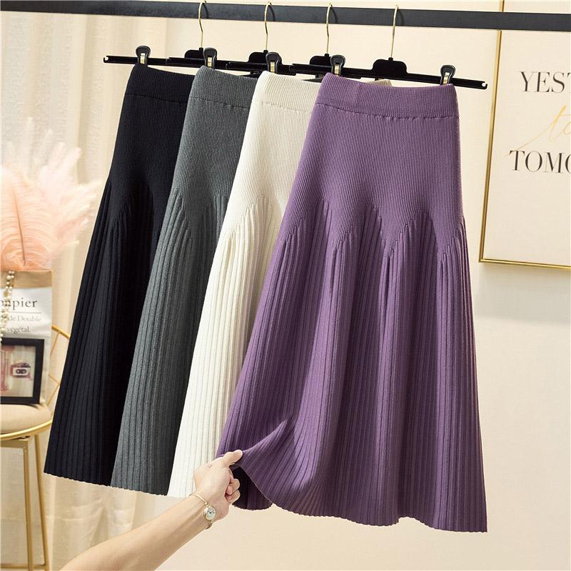 Pure Color Elastic A-Line Pleated Skirt  |   Skirts Clothing Black