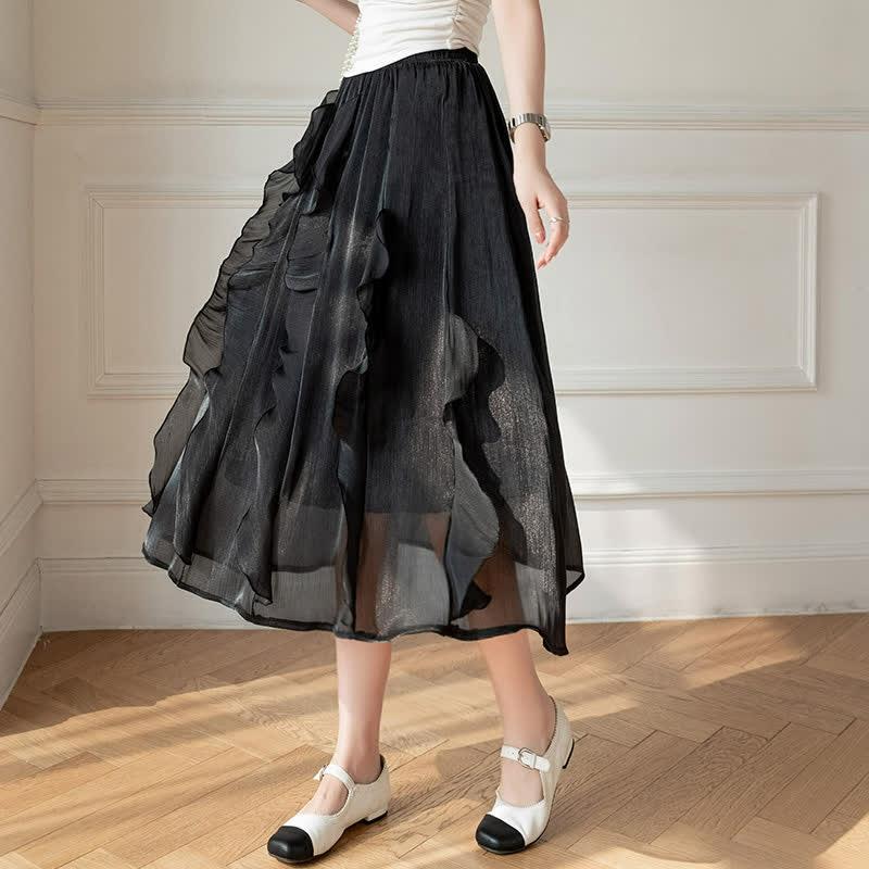 Pure Color High Waist Flouncing Skirt  |   Skirts Clothing Apricot