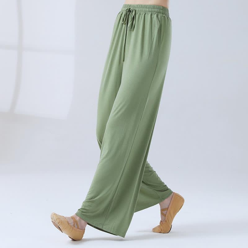 Pure Color High Waist Lace Up Flowy Wide Leg Casual Pants  |   Pants Clothing Avocado Green