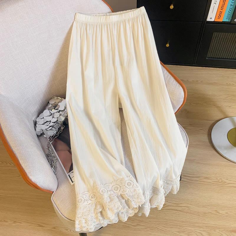 Pure Color High Waist Lace Wide Leg Pants  |   Pants Clothing Beige