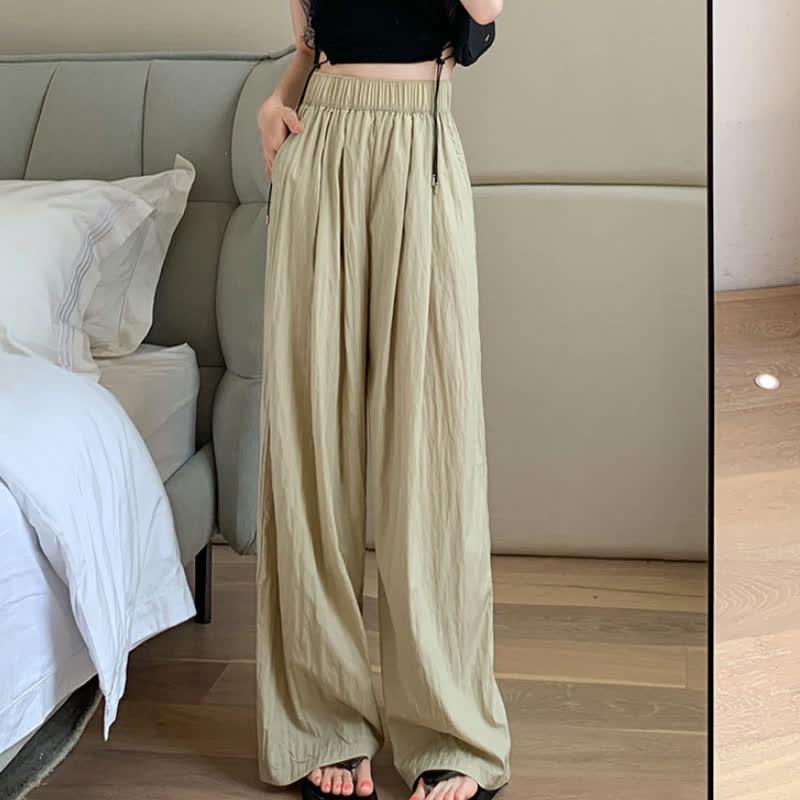 Pure Color High Waist Pleated Wide Leg Casual Pants  |   Pants Clothing Apricot