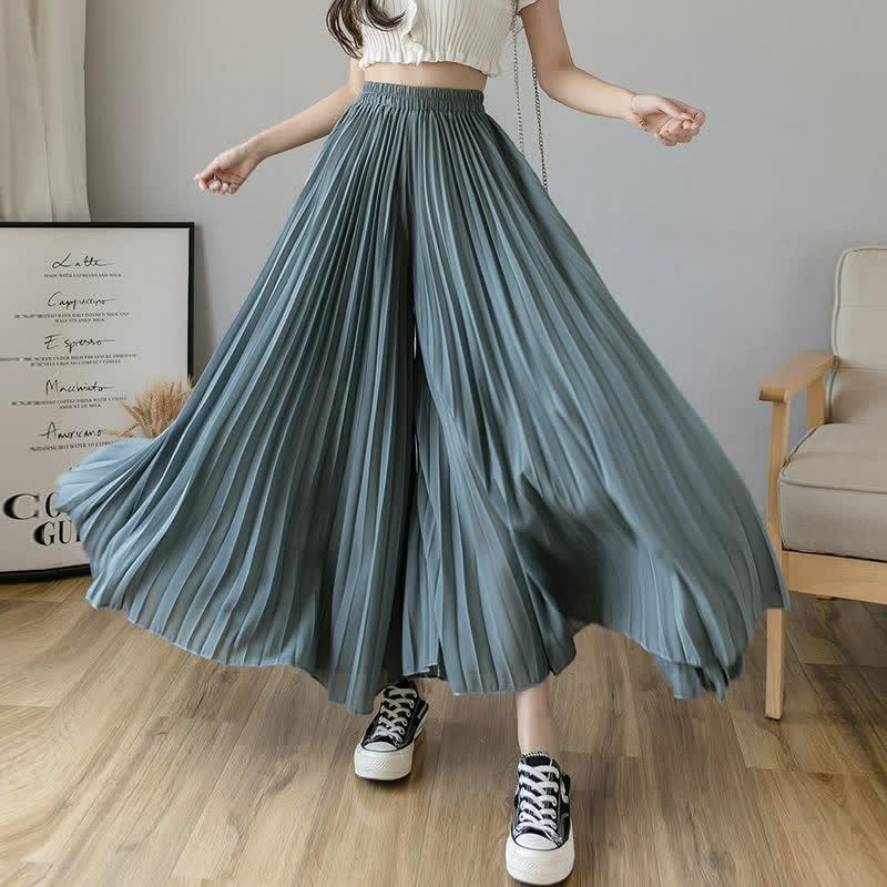 Pure Color High Waist Wide Leg Pleated Pants  |   Pants Clothing Black