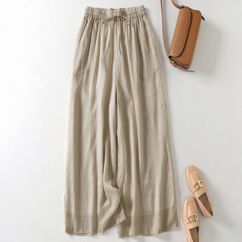 Pure Color Lace-Up Wide Leg Pants  |   Pants Clothing Apricot