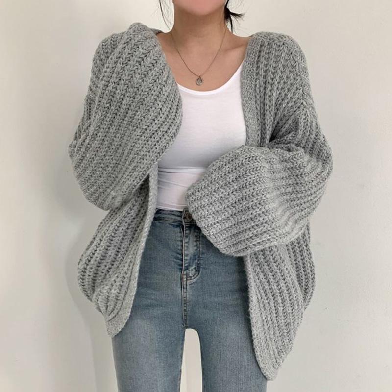 Pure Color Loose Knit Cardigan Sweater  |   Sweater Clothing Beige