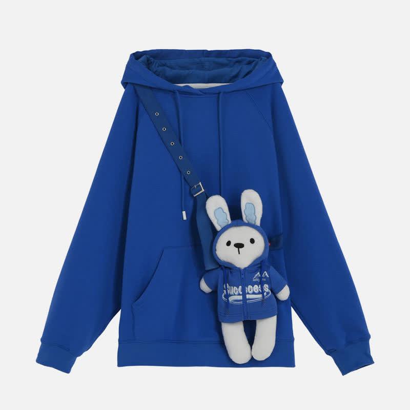 Pure Color Pocket Oversized Hoodie With Bunny Toy  |   Sweatshirts & Hoodies Clothing Hoodie