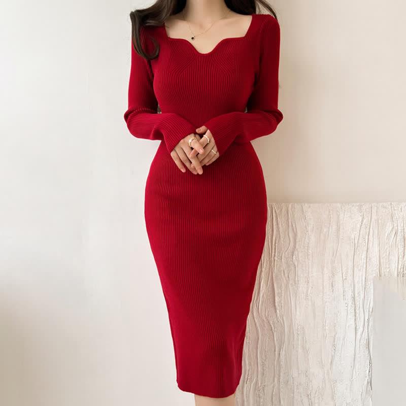 Pure Color Slim Knit Sweater Dress  |   Dresses Clothing Apricot