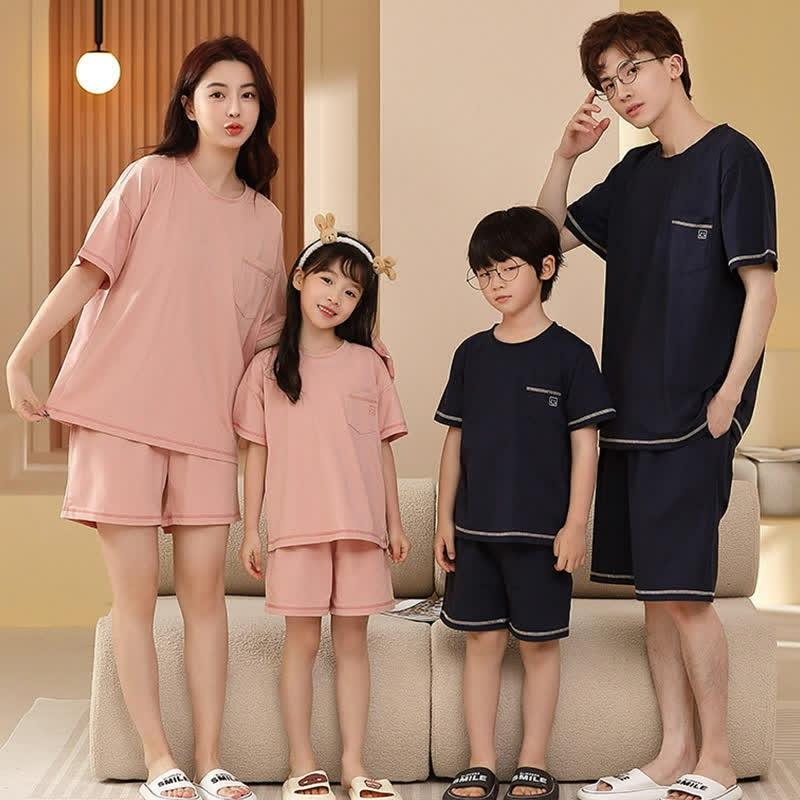 Pure Color Summer Cotton Family Pajamas Matching Sets  |   Pajamas Clothing A