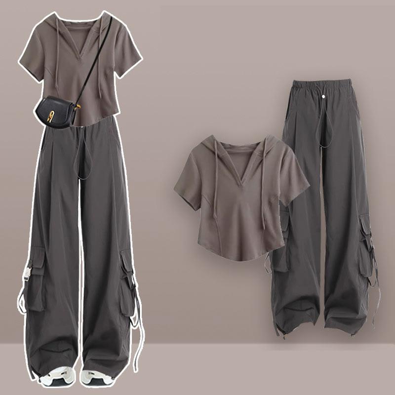 Pure Color V-Neck T-Shirt Pure Color Cargo Pants  |   Pants Clothing Pants