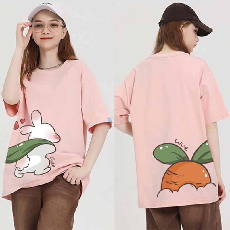 Rabbit Carrot Print Summer T-Shirt  |   T-Shirts Clothing Apricot